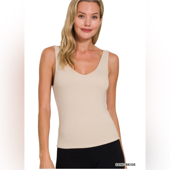 NWT ZENANA PREMIUM RAYON DOUBLE LAYERED V-NECK TANK TOP - Picture 1 of 1